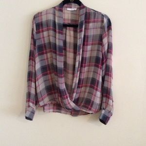 🔽 Faux Wrap Front Sheer Blouse